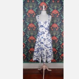 Avec Les Filles Blue White Fish Seashell Nautical Fit Flare Dress 6